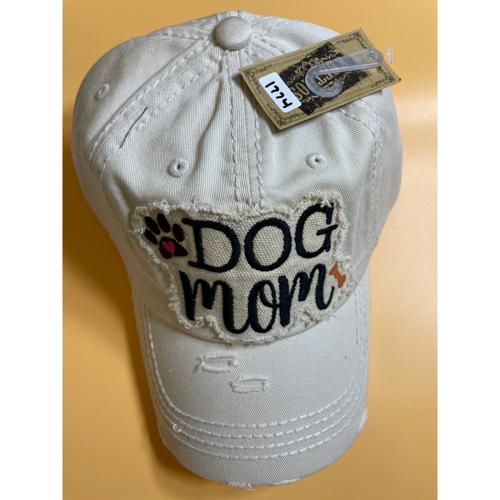 KBETHOS Ballcap Women OS Beige NWT Dog Mom Distressed Cotton Adjustable Hat